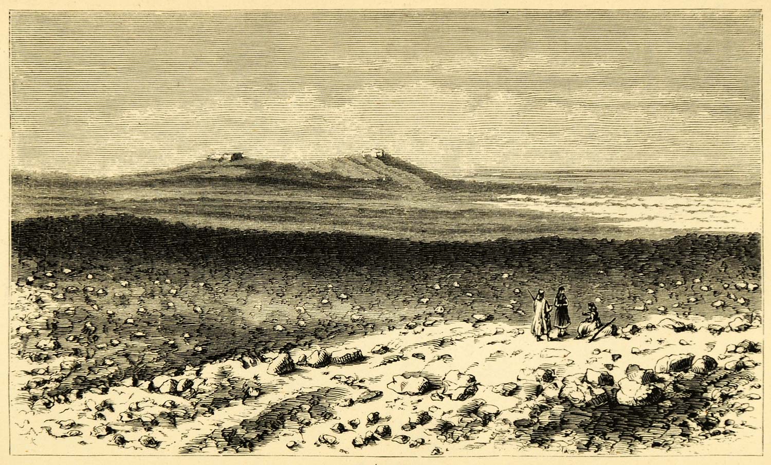 1872 Wood Engraving El Aujeh Auja Jericho West Bank Palestine Landscape XGA9