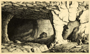 1872 Wood Engraving Cave El 'Aujeh Auja Palestine Jericho Rock Formation XGA9