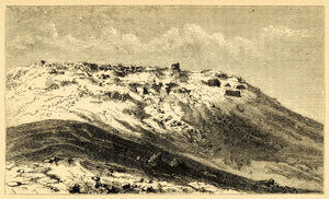 1872 Wood Engraving Ancient Fort Ruin El Meshrifeh Palestine Scenery XGA9