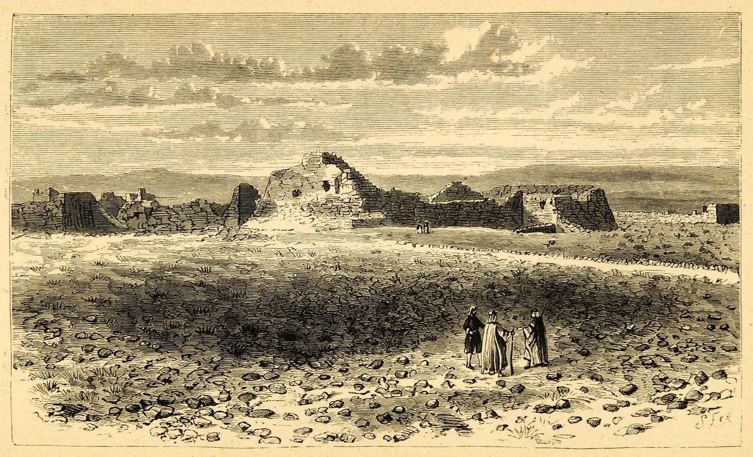 1872 Wood Engraving Town Village Ruins Archaeology Sebaita-Zephath XGA9