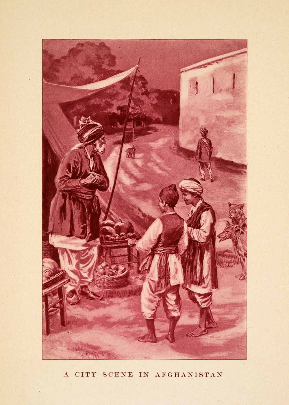 1910 Halftone Print City Scene Afghanistan Shop Market Dog Boy Merchant XGAA5