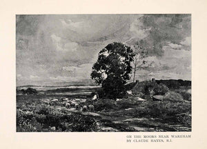 1909 Print Moors Wareham Claude Hayes Sheep Landscape Tree United Kingdom XGAA7