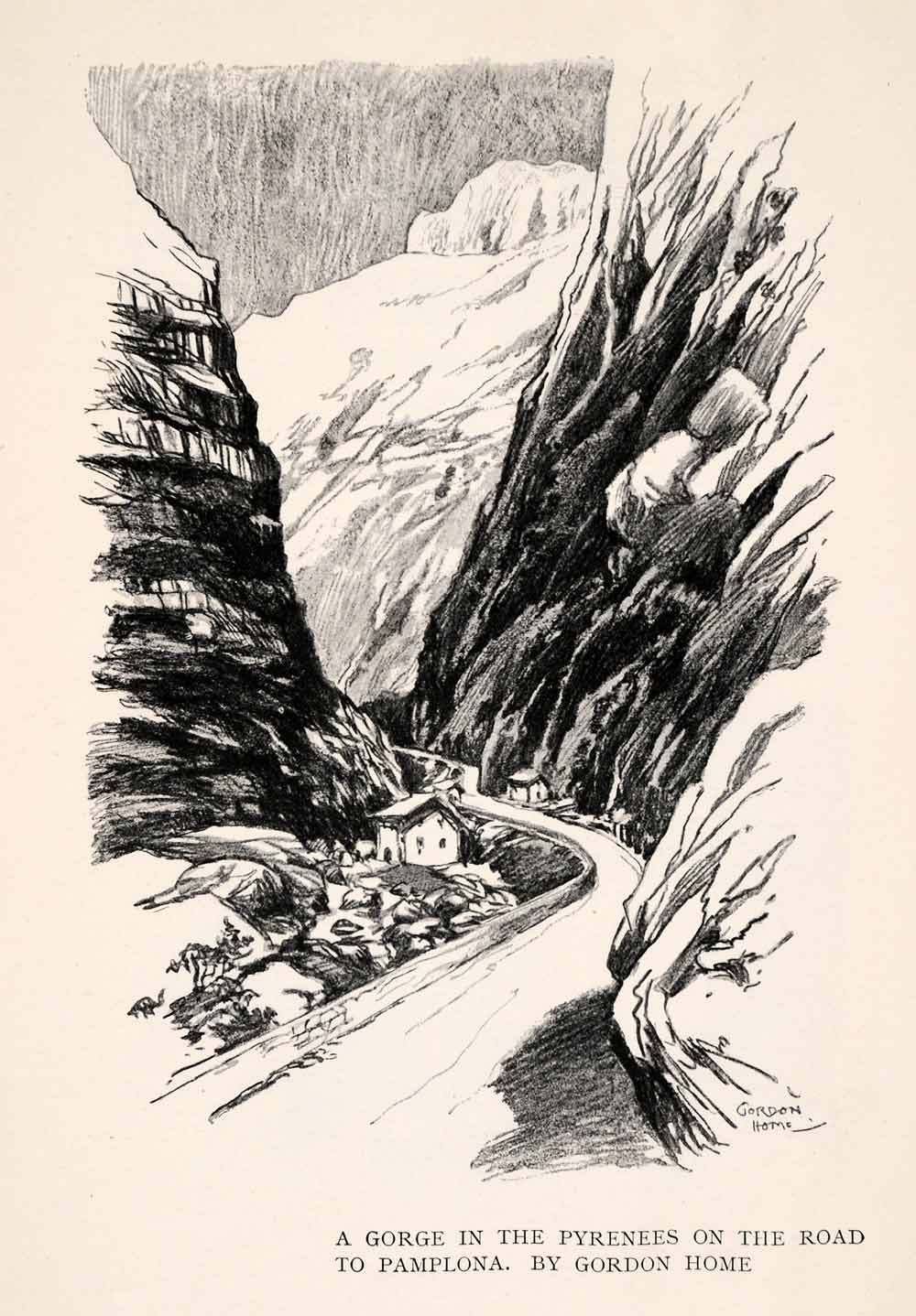 1909 Print Gorge Pyreneees Road Pamplona Gordon Home Canyon Mountain Spain XGAA7