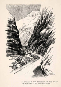 1909 Print Gorge Pyreneees Road Pamplona Gordon Home Canyon Mountain Spain XGAA7