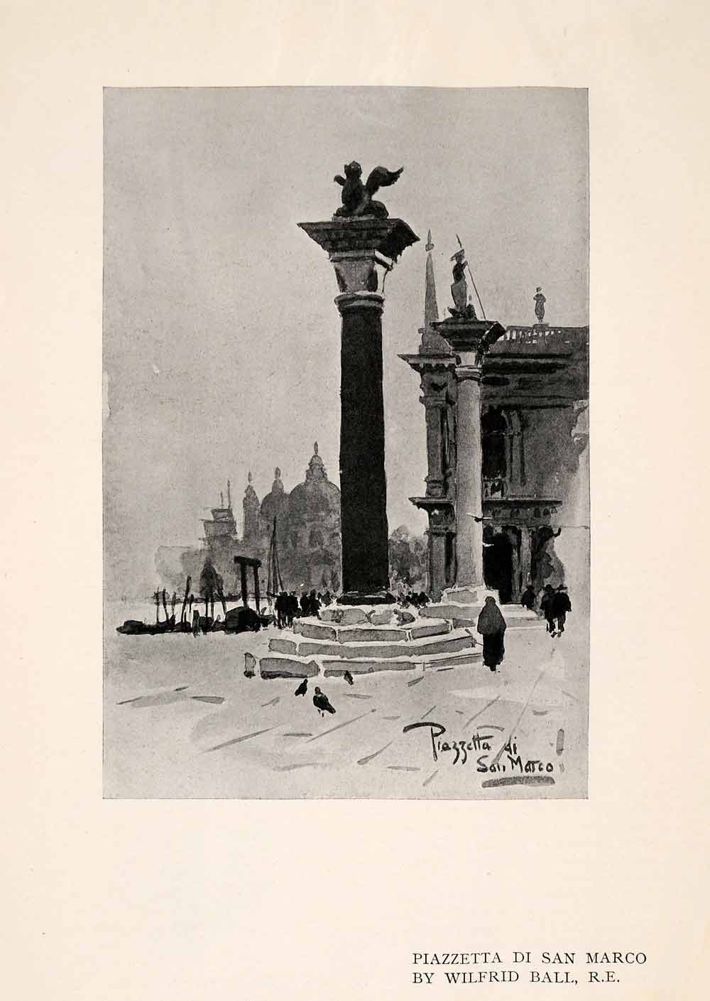 1909 Print Piazzetta Marco Wilfrid Ball Column Venice Public Square Italy XGAA7