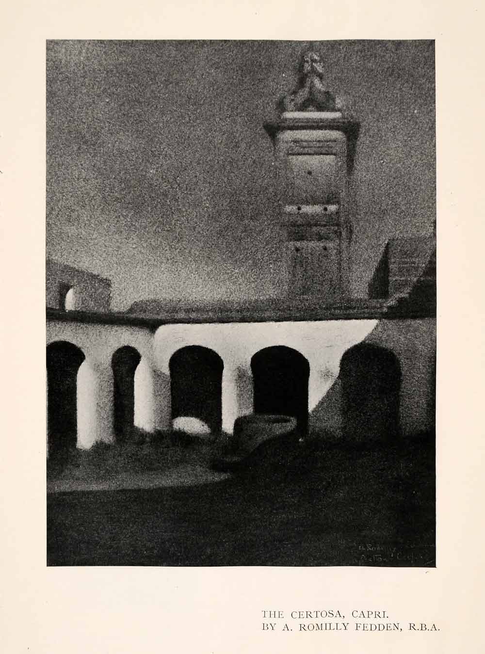 1909 Print Certosa Capri Romilly Fedden Italy Fort Square Island Tower XGAA7