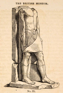 1836 Wood Engraving Egyptian Statue Man Broken Partial Egyptology British XGAA9