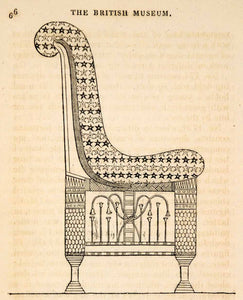 1836 Wood Engraving Elegant Chair Egyptian Stars British Museum Egyptology XGAA9