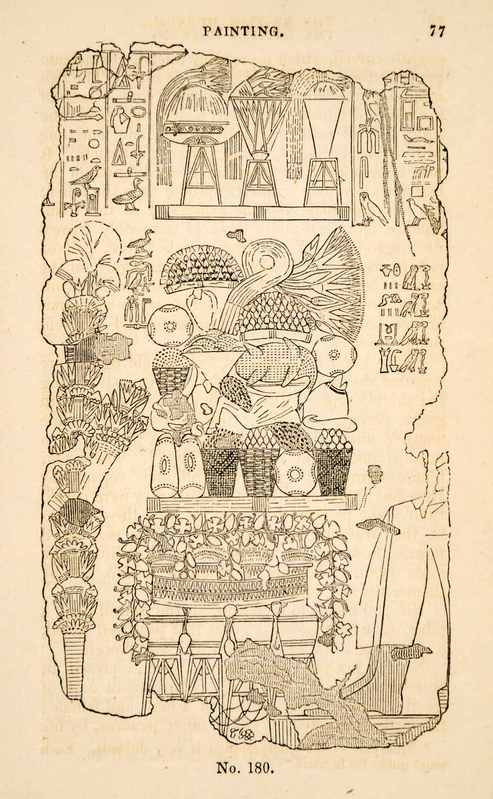 1836 Wood Engraving Egyptian Celebration Feast Buffet Hieroglyphics Duck XGAA9