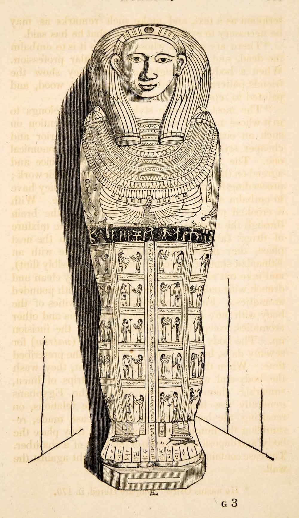 1836 Wood Engraving Egyptian Coffin Mummification Sarcophagus XGAA9