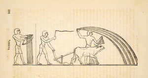 1836 Wood Engraving Egyptian Farmers Ox Plow Seed Thresh Wheat Whip XGAA9