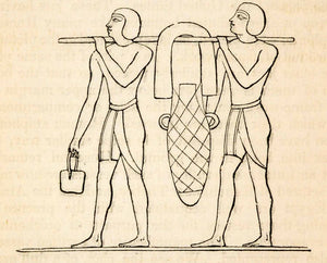 1836 Wood Engraving Egyptian Waterbearers Jug Pail Servants Egyptology XGAA9