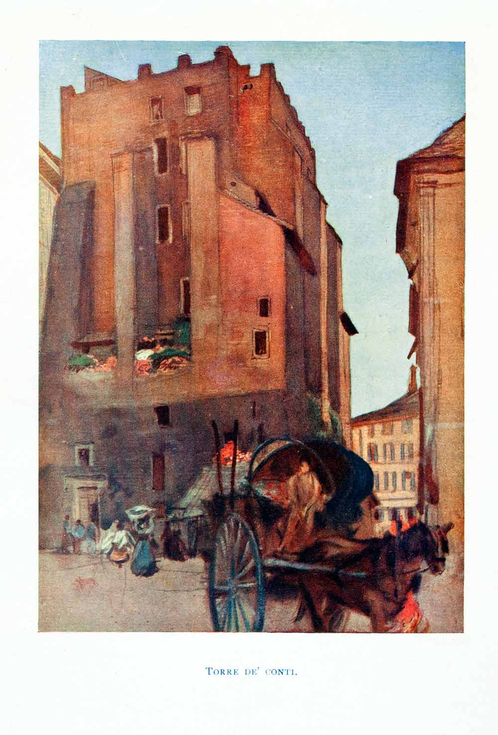 1904 Color Print Torre de' Conti Rome Italy Horse Architecture Aubrey ...