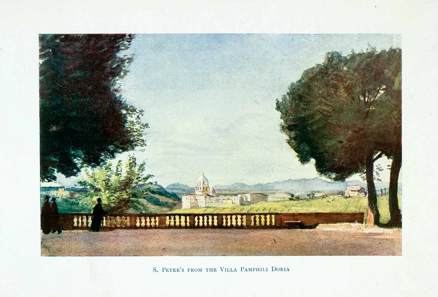 1904 Color Print St Peters Basilica Villa Pamphili Doria Rome Aubrey XGAB2
