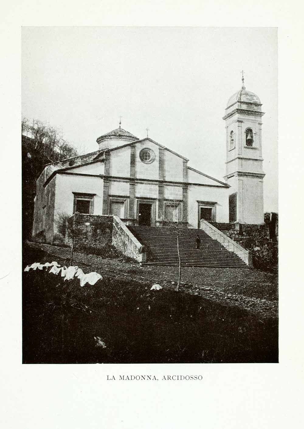 1909 Print Church Madonna Crowned Arcidosso Bell Tower Tuscany Italy XGAB3