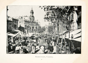 1904 Print Market Place Valencia Spain Capital Turia River Iberian XGAB5
