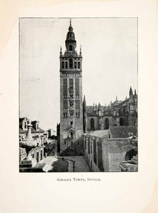 1904 Print Giralda Tower Seville Spain Minaret Cathedral Medieval Ahmad XGAB5
