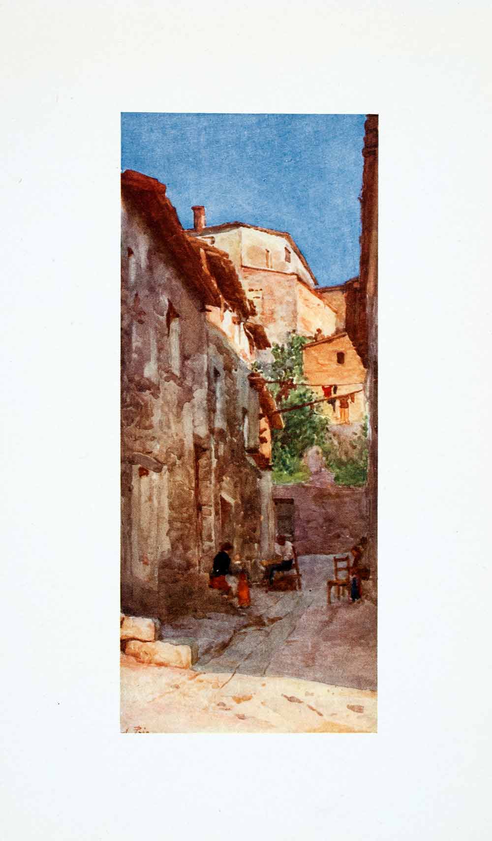 1905 Color Print Village Street Anticoli Sabine Hills Rome Italy Cityscape XGAB6