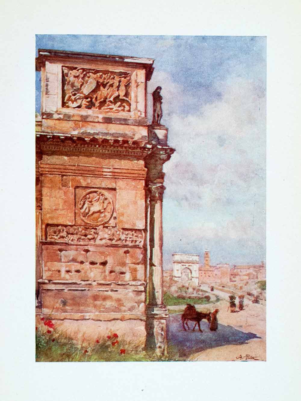 1905 Color Print Arch Titus Constantine Rome Italy Historic Landmark Horse XGAB6