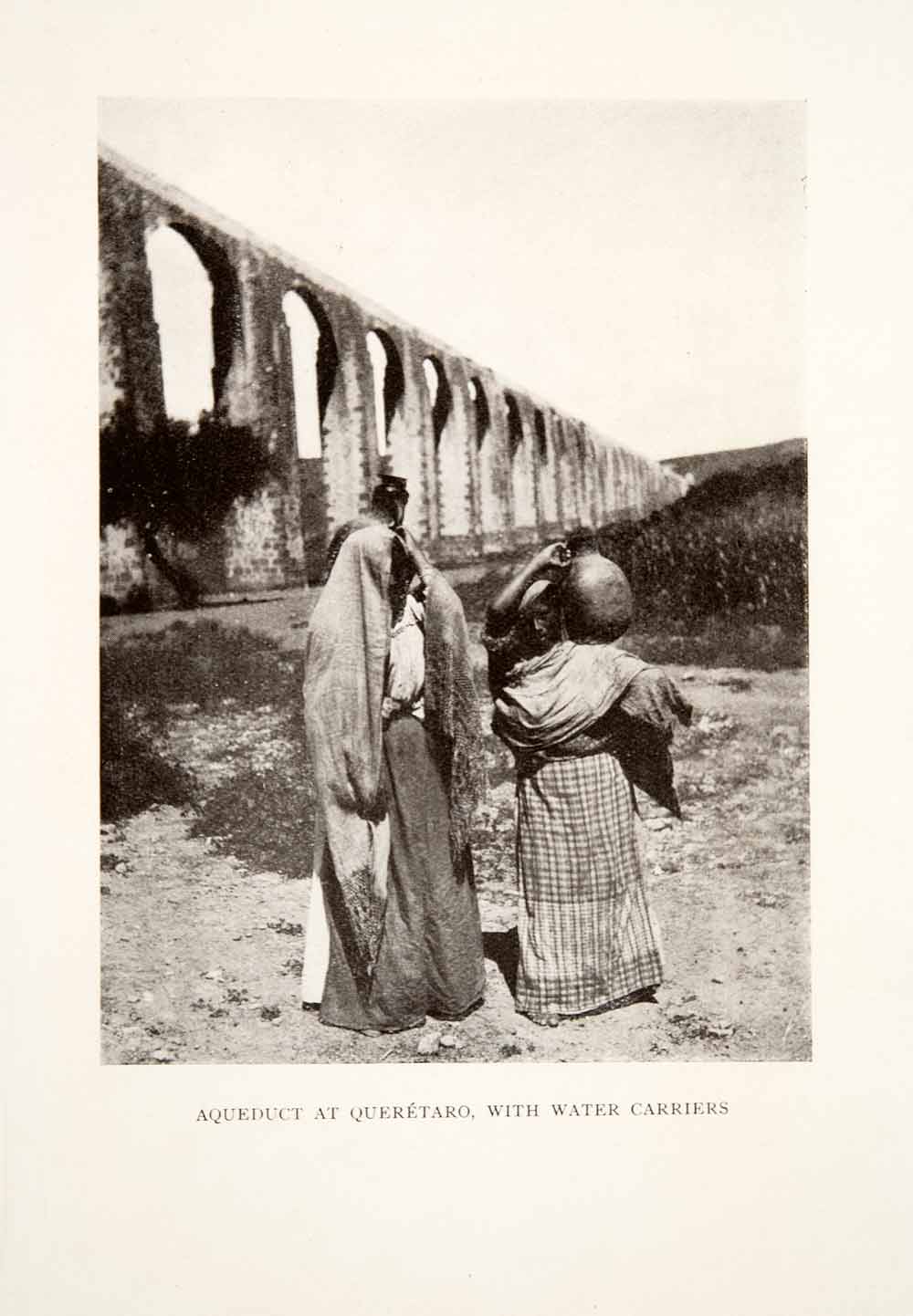 1914 Print Aqueduct at Queretaro Water Carrier Indigenous People Mexico XGAB7