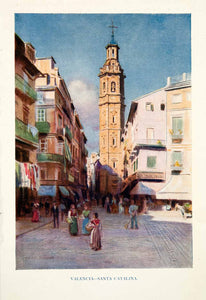 1925 Color Print Tower Torr Santa Catalina Baroque Church Valencia Spain XGAB9