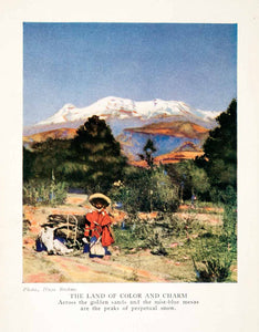 1924 Color Print Mexico Costume Poncho Sombrero Shawl Mountains Landscape XGAC4