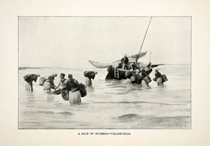 1892 Print Villerville France Mussels Fishing Sailboat Charles S. Reinhart XGAC6