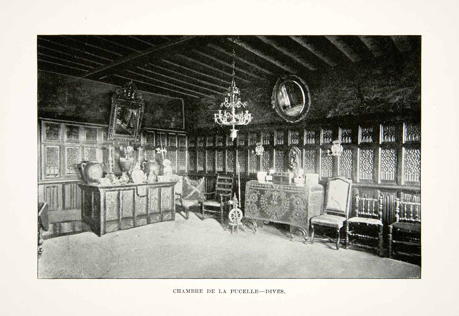1892 Print Chambre de la Pucelle Interior View Dives France Chamber Maid XGAC6