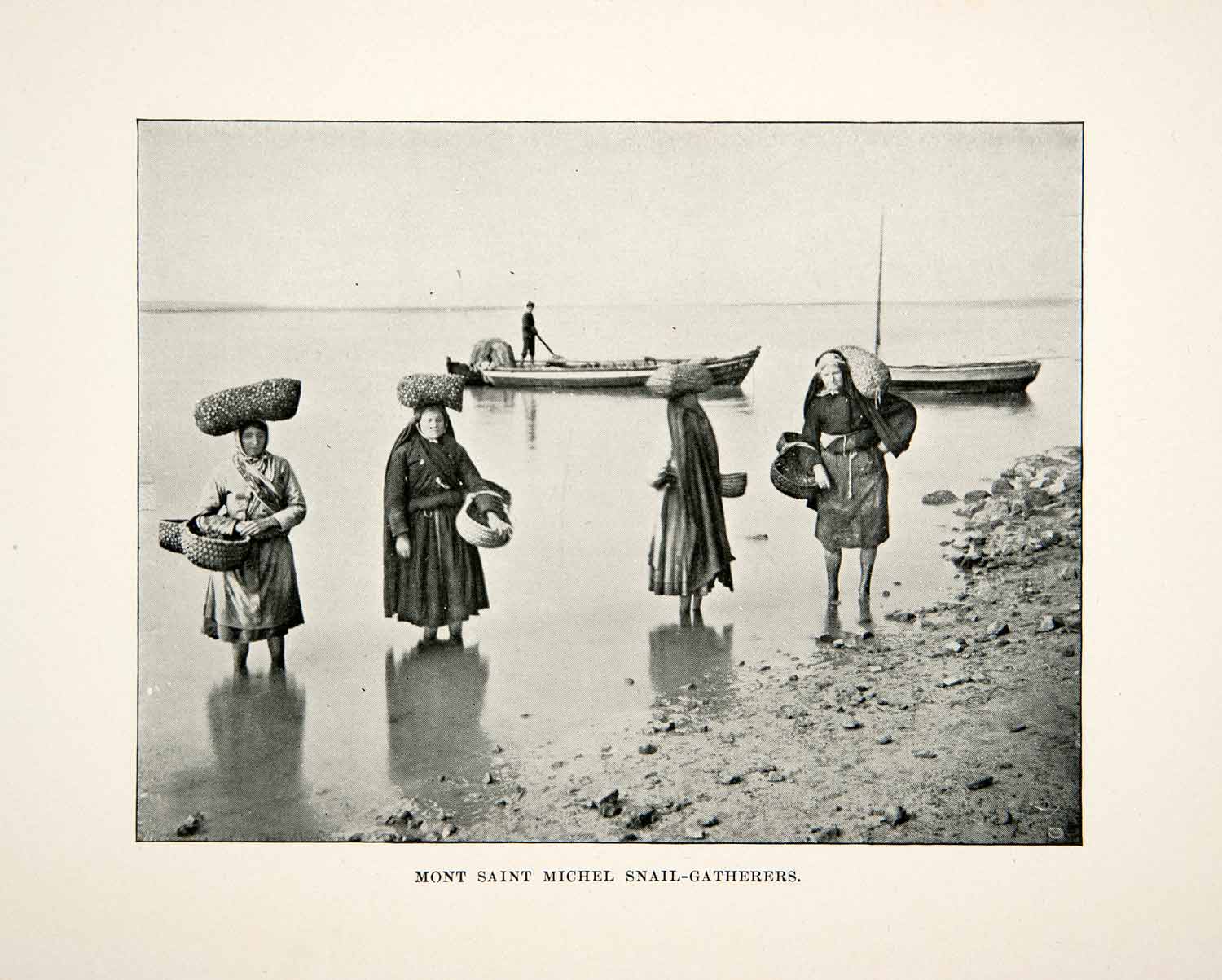 1892 Print Snail Gathering Women Mont Saint Michel France Coastal Marine XGAC6