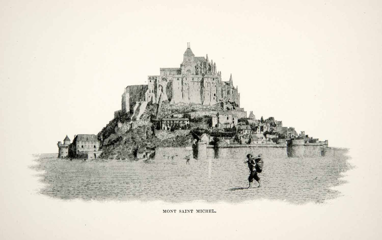 1892 Print Art Mont Saint Michel Cityscape Normandy France French XGAC6