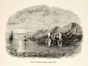 1863 Wood Engraving Castle Island Cape Gotto Japan Landscape Mountain Bay XGAD2