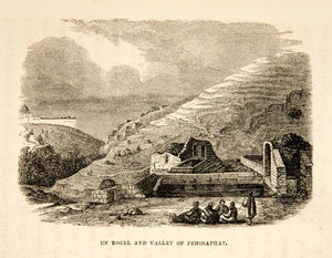 1858 Wood Engraving En Rogel Valley Jehosaphat Jerusalem Israel Ruins XGAD4