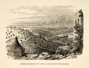 1858 Wood Engraving Mount Olives Olivet Jerusalem Israel Religious XGAD4