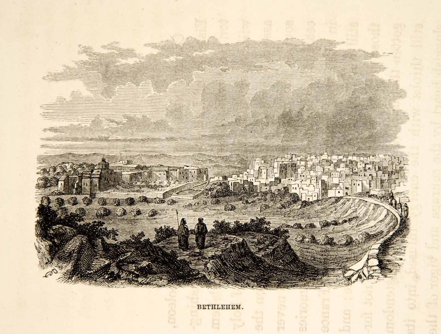 1858 Wood Engraving Bethlehem Cityscape View Historical Palestine West XGAD4