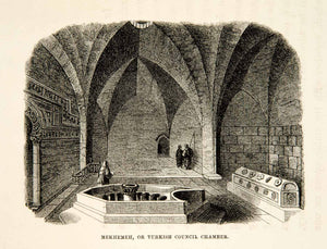 1858 Wood Engraving Mekhemeh Turkish Council Chamber Architecture Groin XGAD4