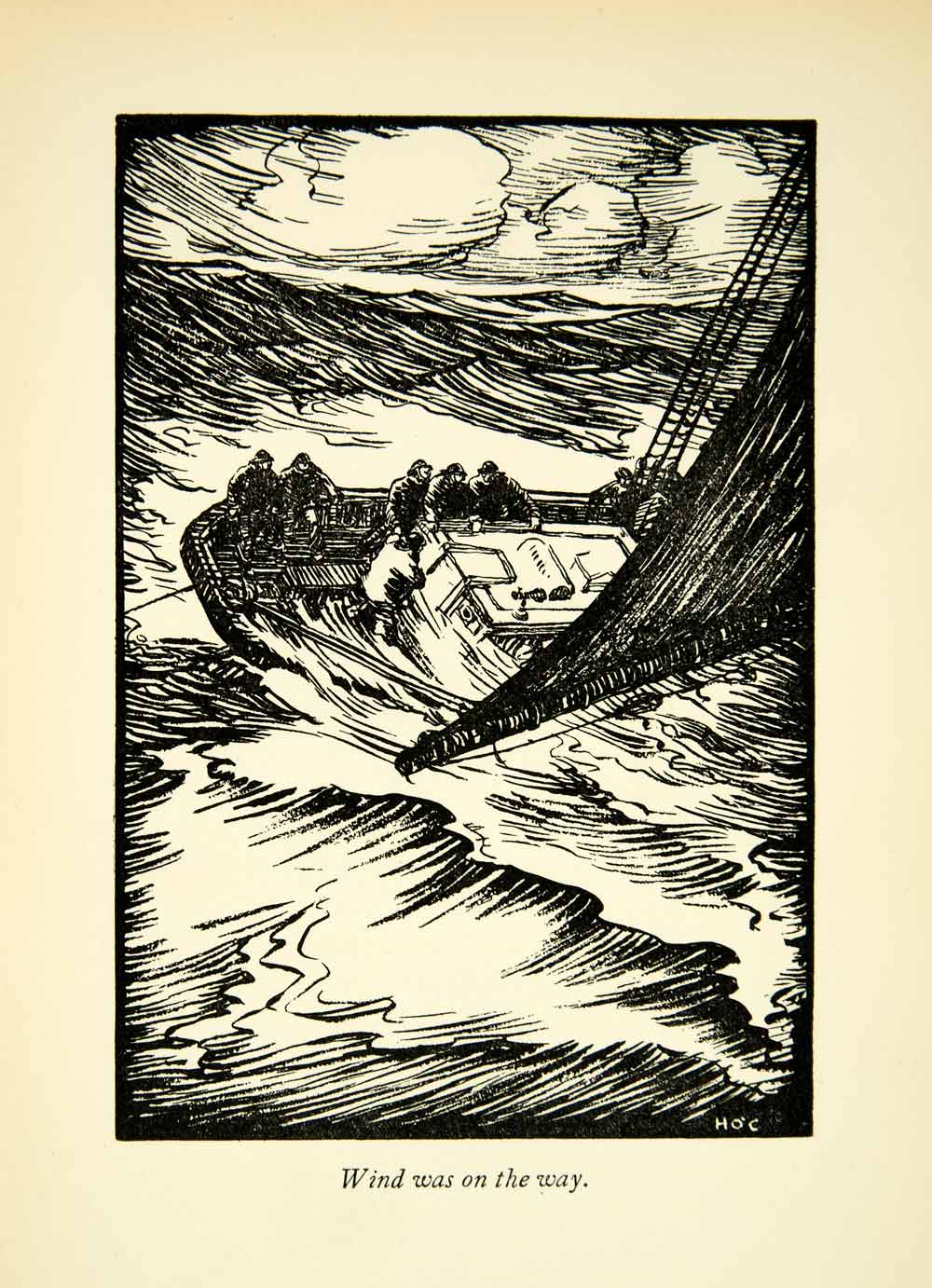 1927 Print Henry O'Connor Sailing Ship Boat Rough Seas Squall Storm Wave XGAD6