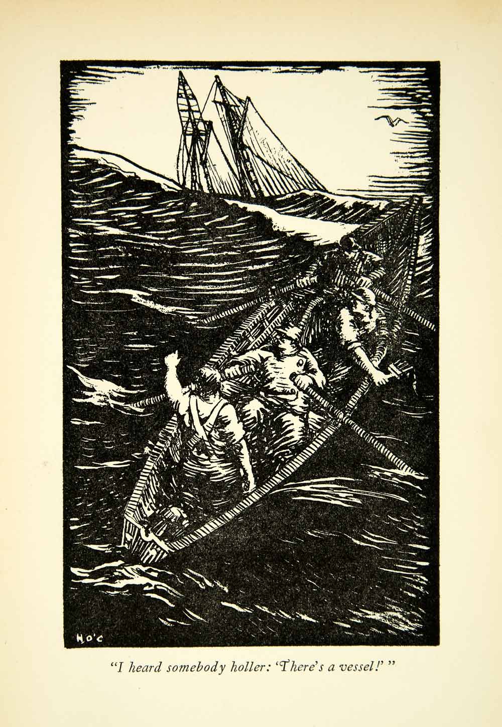 1927 Print Henry O'Connor Shipwreck Row Life Boat Ship Sail Squall Storm XGAD6