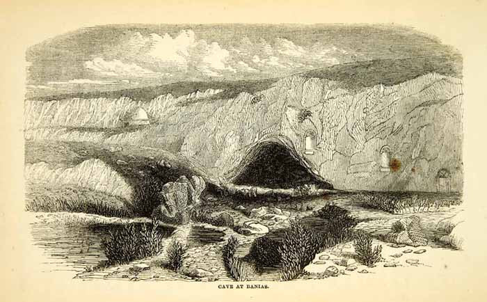 1858 Wood Engraving Art Cave Banias Caesarea Philippi Golan Heights Middle XGAD7