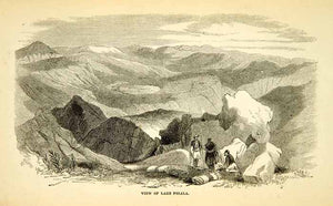 1858 Wood Engraving Art Lake Phiala Syria Middle East Mountains Landscape XGAD7