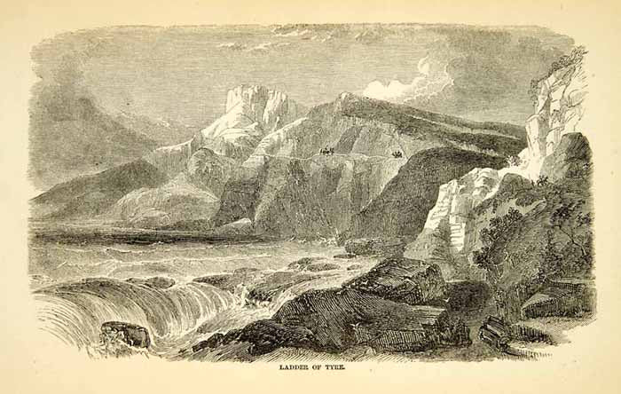 1858 Wood Engraving Art Rosh HaNikra Grottoes Galilee Israel Mediterranean XGAD7