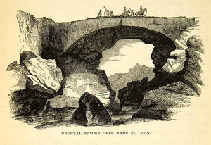 1858 Wood Engraving Art Rock Bridge Nahr El Lebn River Lebanon Middle East XGAD7