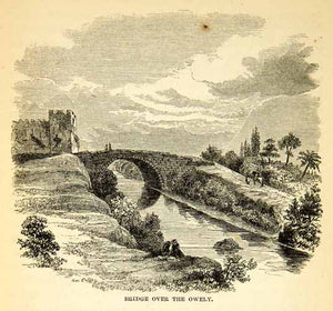 1858 Wood Engraving Art Stone Bridge Owely River Middle East Landscape XGAD7