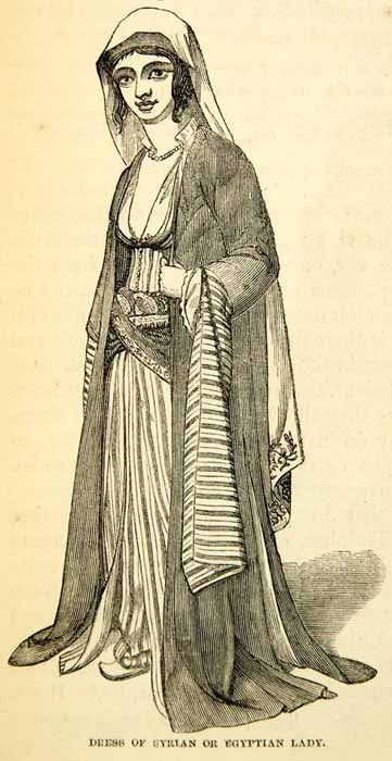 1858 Wood Engraving Art Dress Fashion Woman Syria Egypt Middle East XGAD7