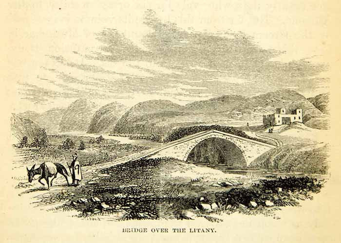 1858 Wood Engraving Art Bridge Litani River Beqaa Valley Lebanon Middle XGAD7