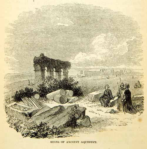 1858 Wood Engraving Art Archaeology Ancient Ruins Aqueduct Middle East XGAD7