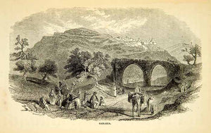 1858 Wood Engraving Art Samaria Israel Palestine Middle East Bridge XGAD7