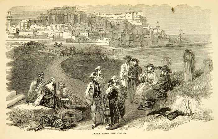 1858 Wood Engraving Art Jaffa Israel Middle East Mediterranean Sea XGAD7