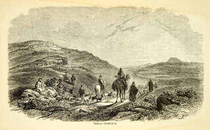 1858 Wood Engraving Art Tekoa Jebel el-Fureisdis Mountain Palestine Middle XGAD7