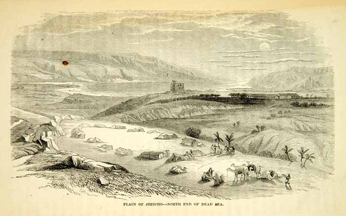 1858 Wood Engraving Art Jericho Plain Dead Sea Palestine West Bank Middle XGAD7