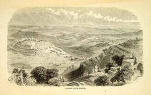 1858 Wood Engraving Art Gibeon Mt Mizpeh Palestine Middle East Landscape XGAD7